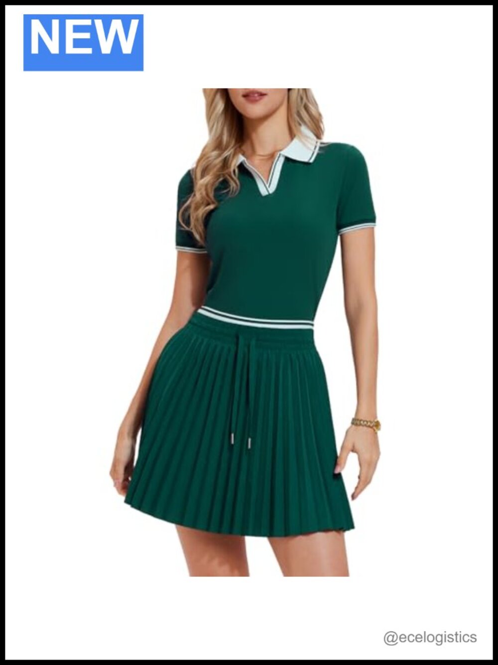 Women's 2 Piece Tennis Skirt Set V Neck Short Sleeve Top Pleated Skirt Athletic
